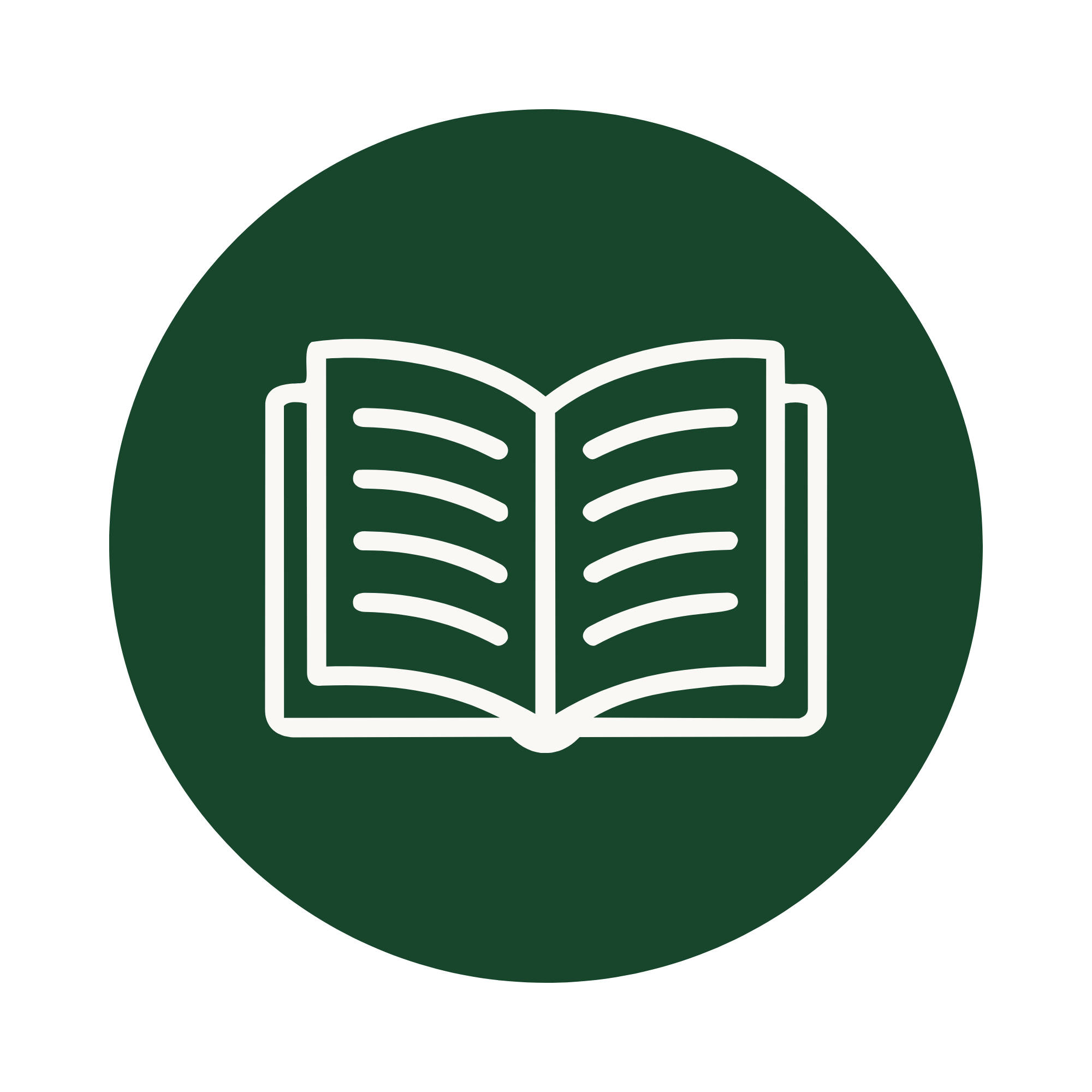 Icon of an open book with pages, inside a green circle.