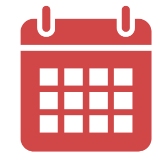 Icon of a calendar with a red background and white grid.