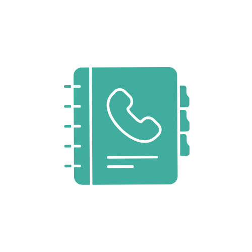Icon of a contact book with a phone receiver symbol on the cover.
