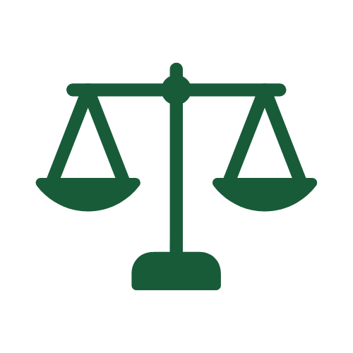 Icon of balanced scales, representing justice or law.