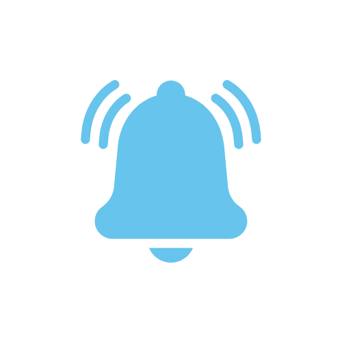 Icon of a ringing bell with motion lines indicating sound or alert.