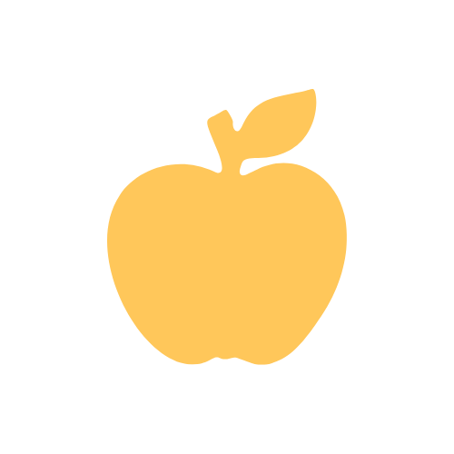 Yellow icon of an apple with a leaf on top.