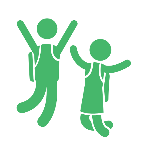 Two children with backpacks climbing and jumping, symbolizing outdoor adventure or hiking representing the after school program for College Elementary and Santa Ynez Elementary School.