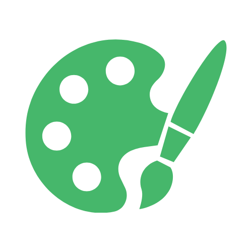 Green artist's palette with a paintbrush.