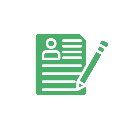 Icon of a resume or profile document with a pencil, symbolizing editing or writing a profile.