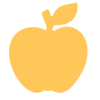 Simple illustration of an apple with a leaf on top.