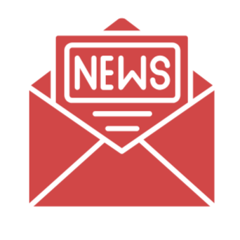 Illustration of an open red envelope with a newspaper headline reading 'NEWS' inside.