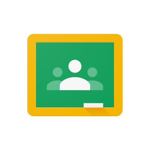 Google Classroom icon with a green chalkboard and a yellow border, depicting three white and green user icons.