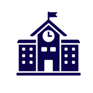 Icon of a school building with a clock and flag on top.