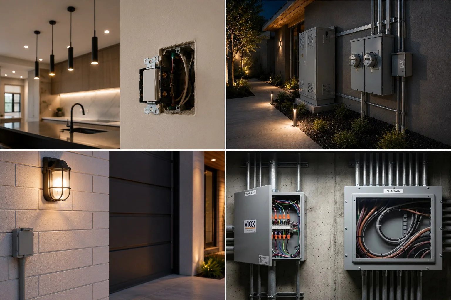 Electrical systems and wiring services including lighting installation, switch wiring, exterior lighting, panel upgrades, conduit, and utility equipment by Core Electric in SF Bay Area