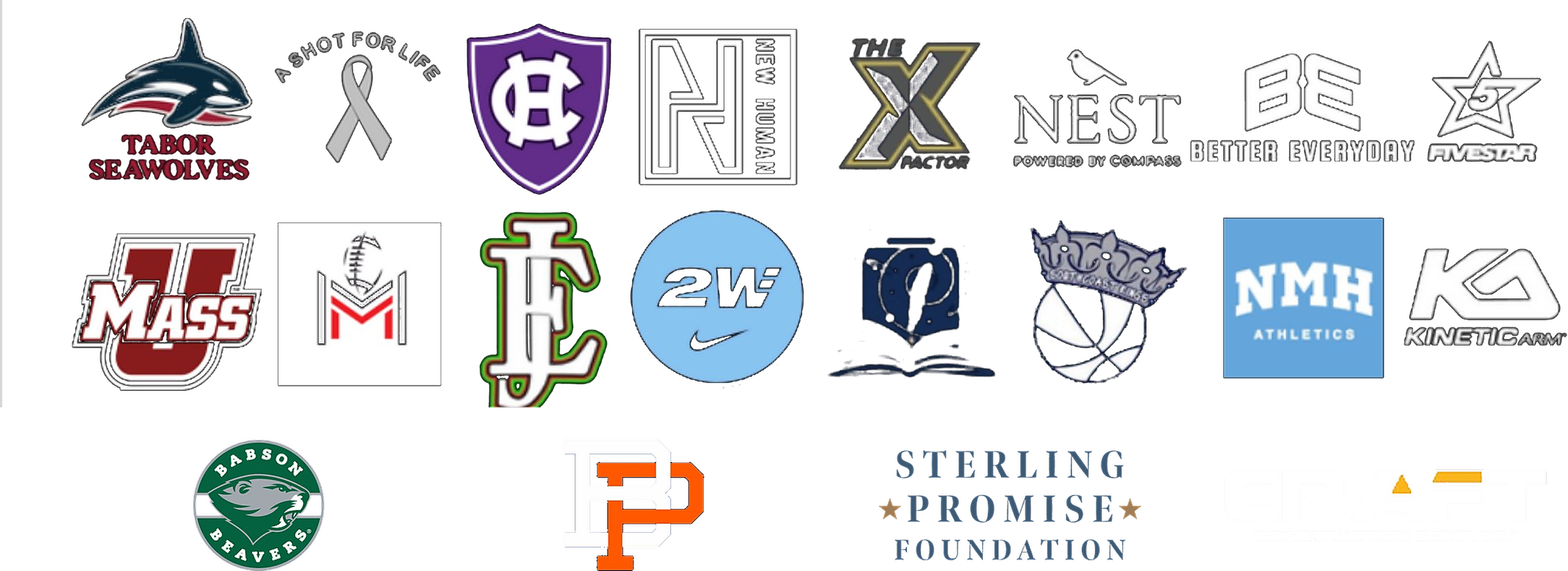 A collection of various colorful logos representing different sports teams, organizations, and brands arranged in rows.