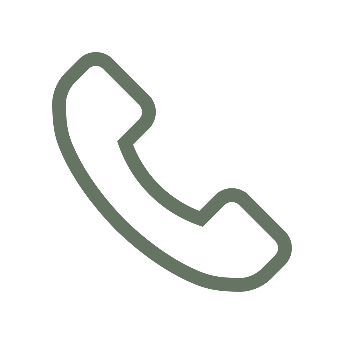 Icon of a telephone handset in grey on a black background.
