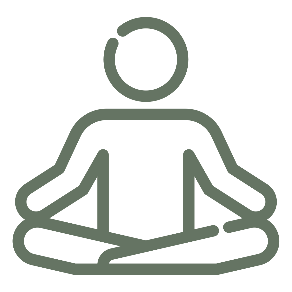 Icon of a person sitting in a cross-legged meditation pose, with hands resting on knees, in a simplified line drawing style.