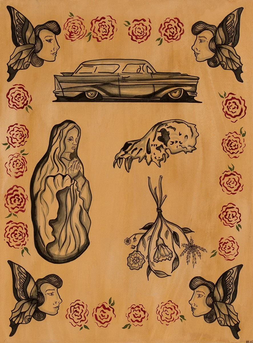 Chimayo, 2023, 18" x 24", ink/acrylic on heavy weight paper