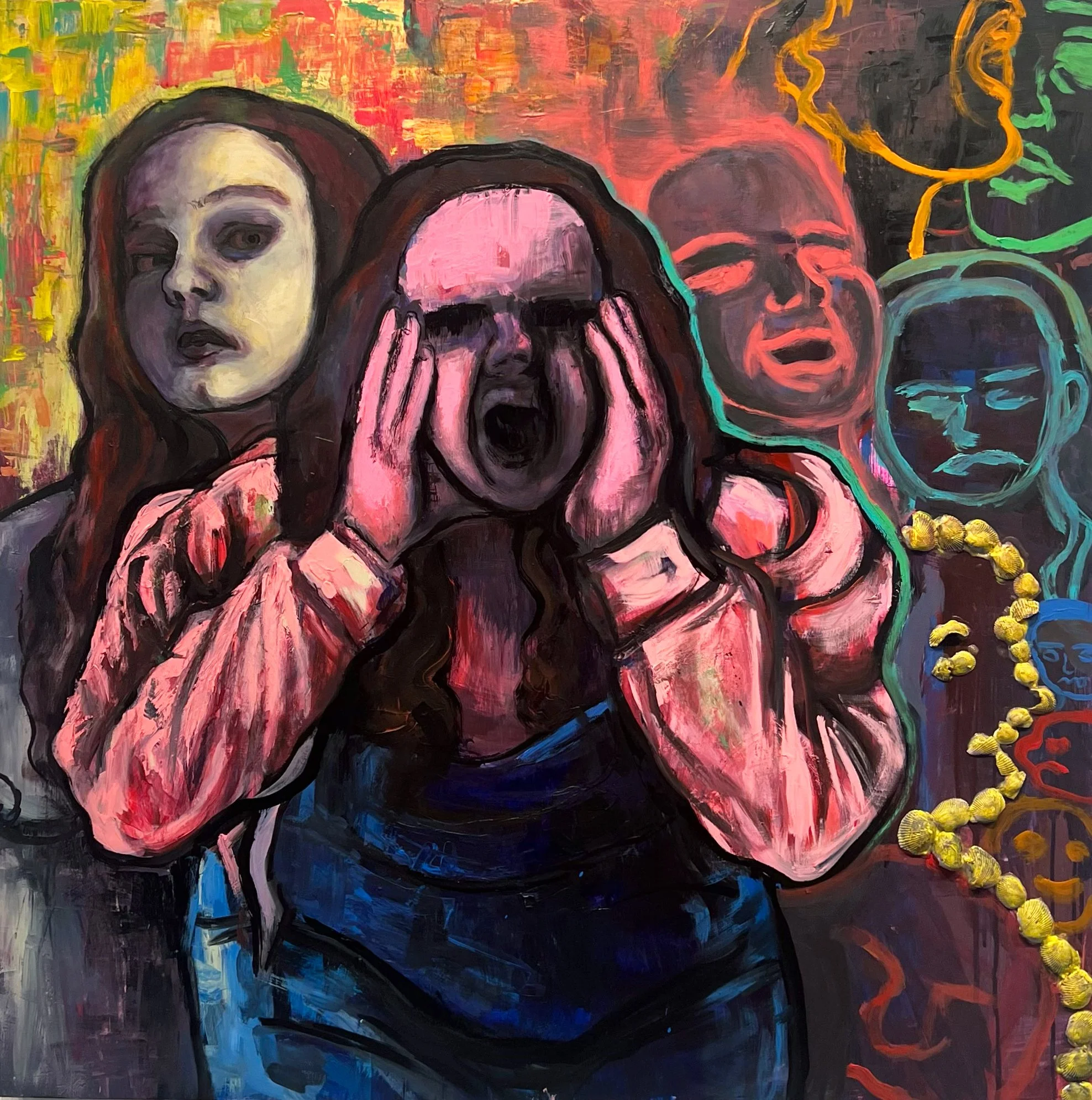 Feel Is A Funny Four-Lettered Word, acrylic and seashells on wood panel, 36" x 36