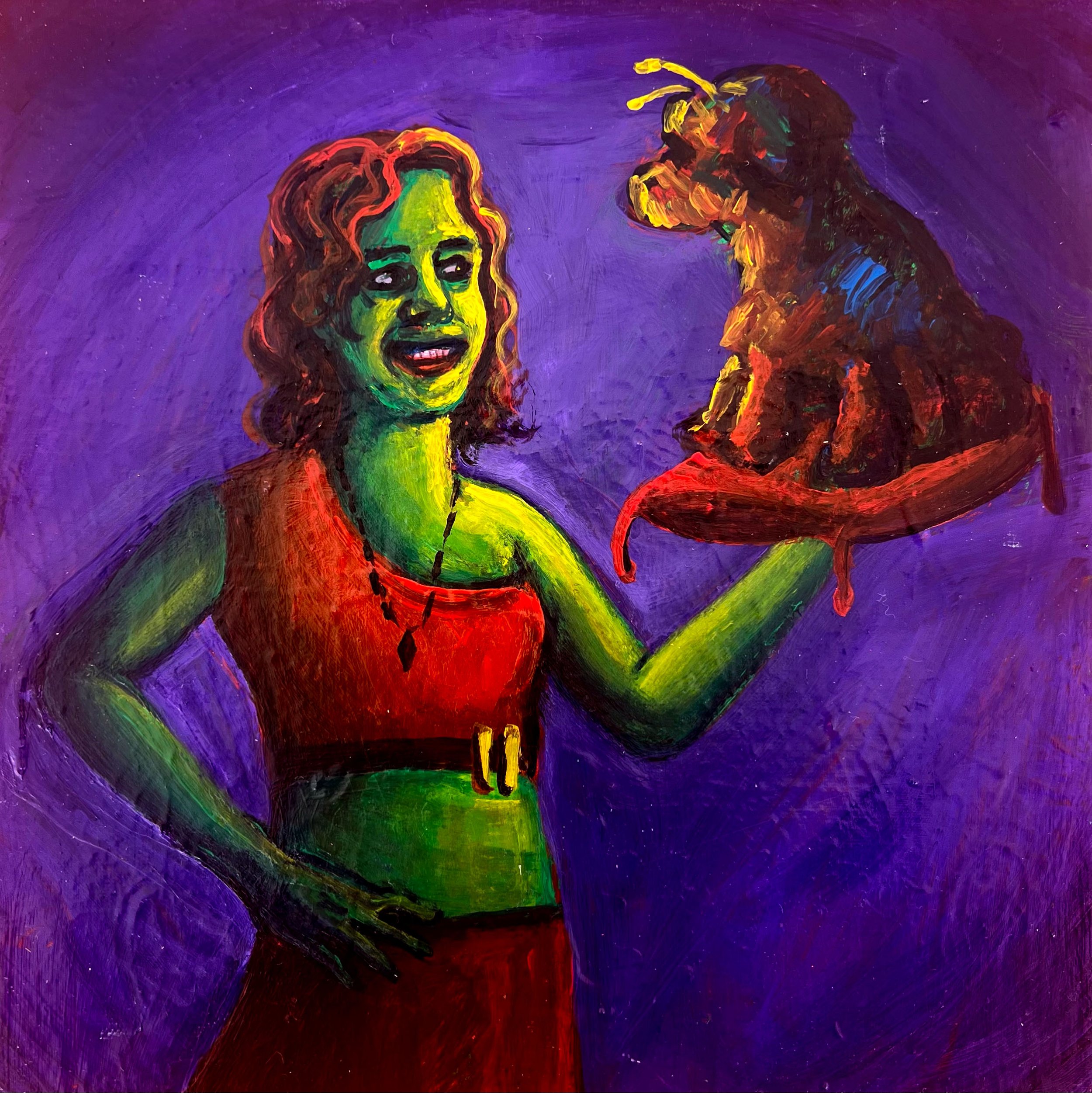 The Entertainer (Nora and Itzy Bitzy), acrylic on canvas, 10" x 10." 2026