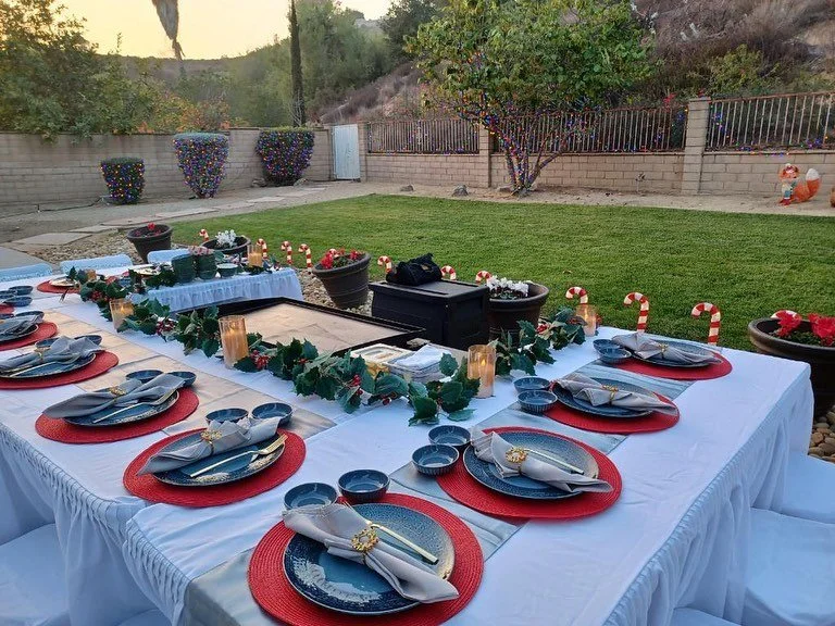 Festive Hibachi at Home holiday dinner setup, a perfect Kids Friendly and joyful choice for a Family Gathering or any seasonal celebration.
