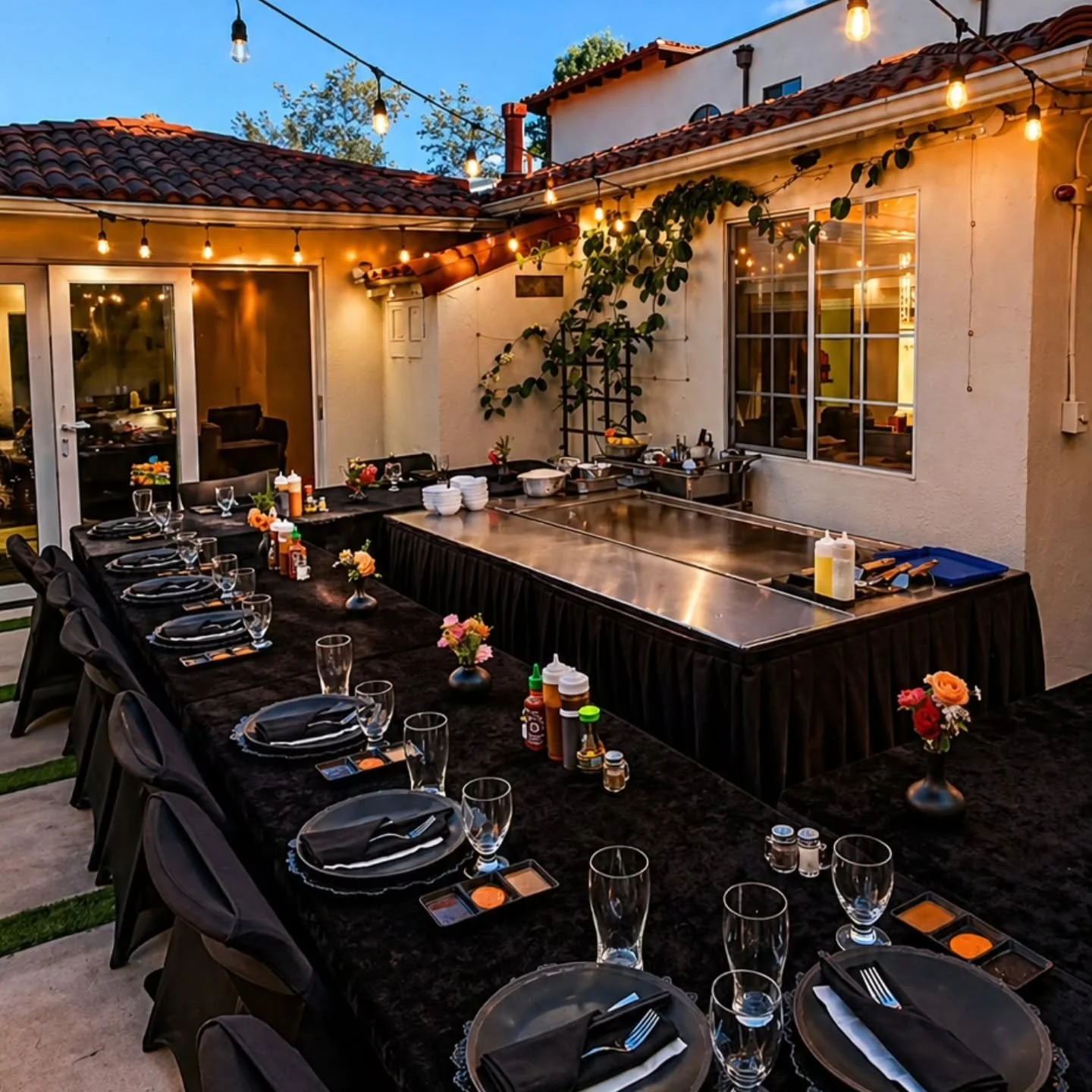 Professional Hibachi at Home catering for a Birthday Party or Family Gathering, featuring our Kids Friendly hibachi chef and Backyard Hibachi setup.