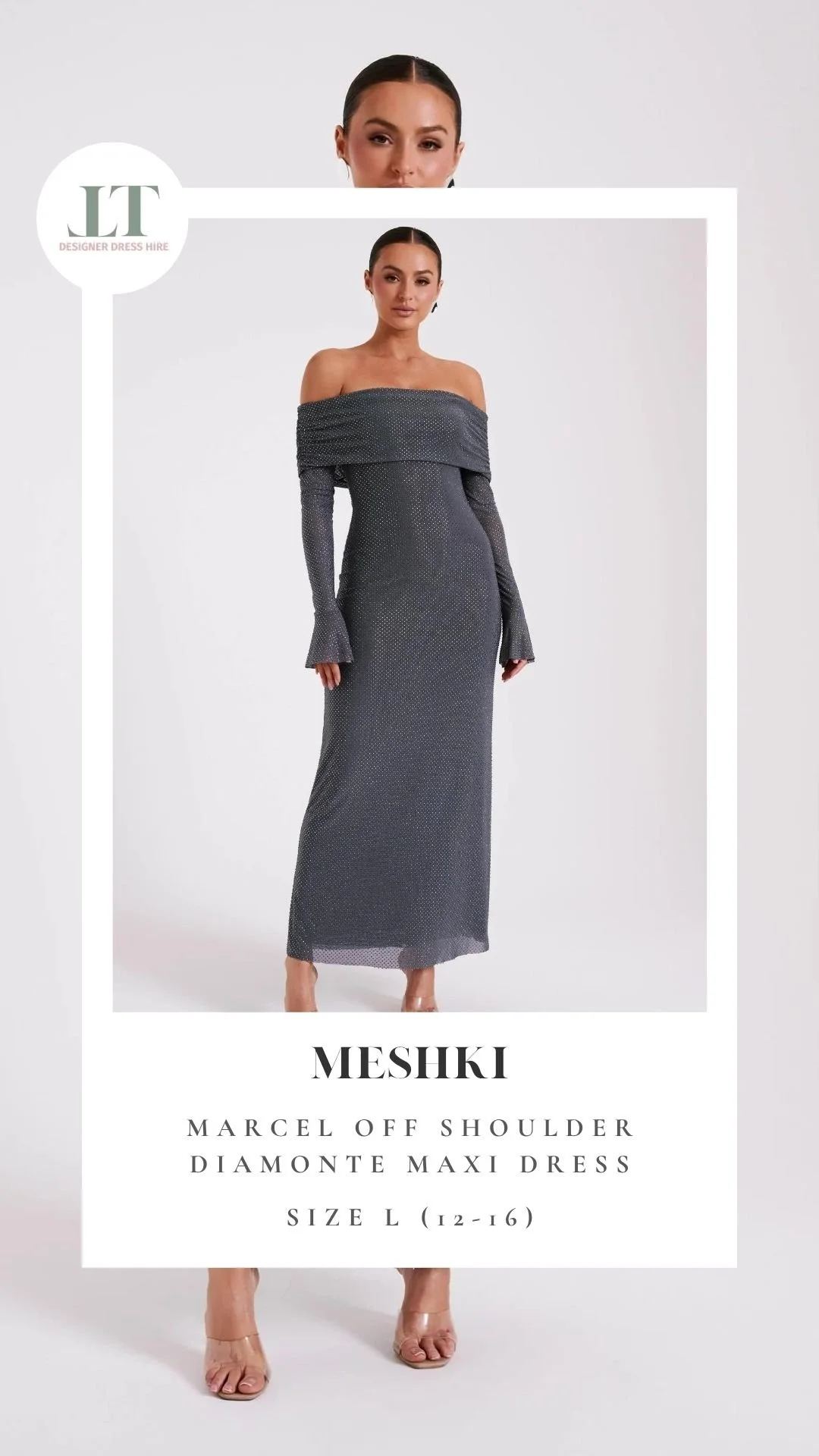 MESHKI — Marcel Off Shoulder Diamonte Maxi Dress