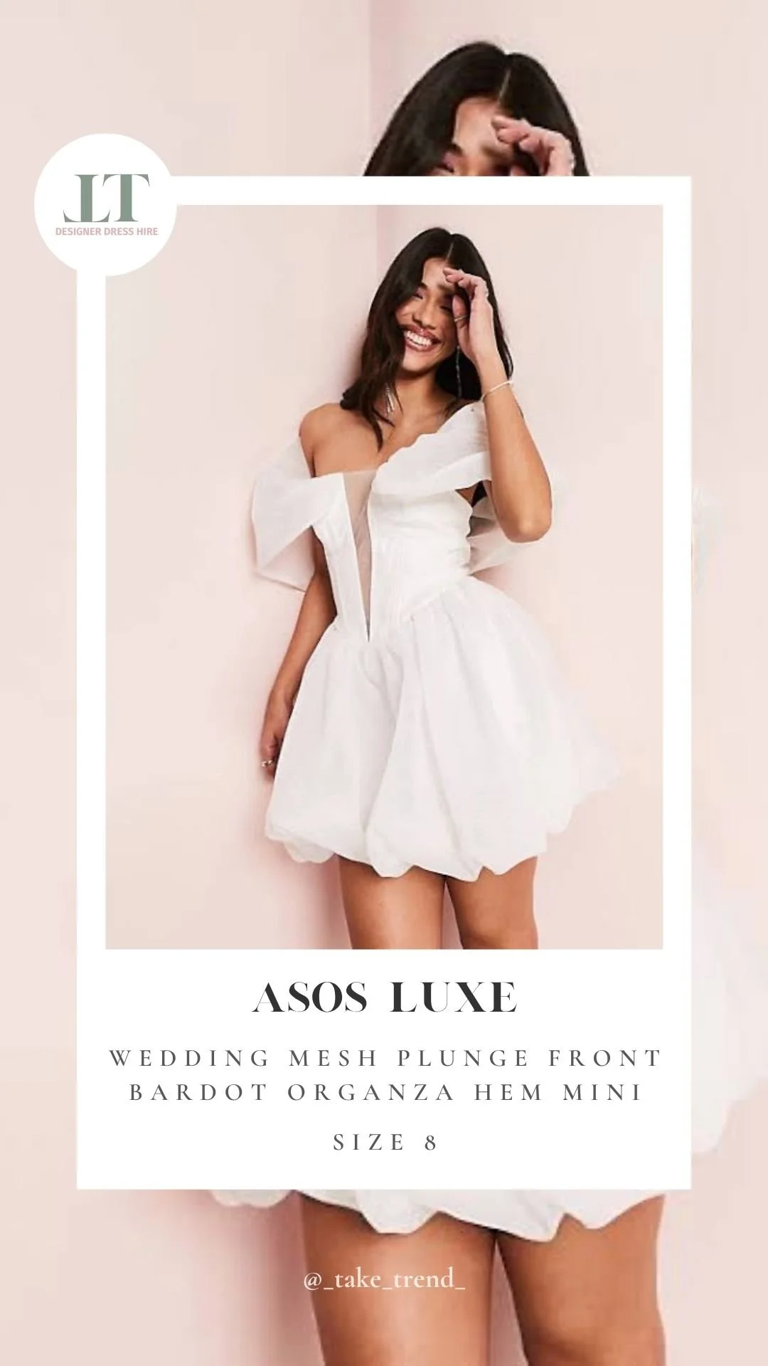ASOS LUXE — Wedding Mesh Plunge Front Bardot Organza Hem Mini