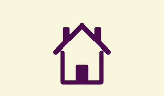 Icon of a house with a purple outline on a pale background.