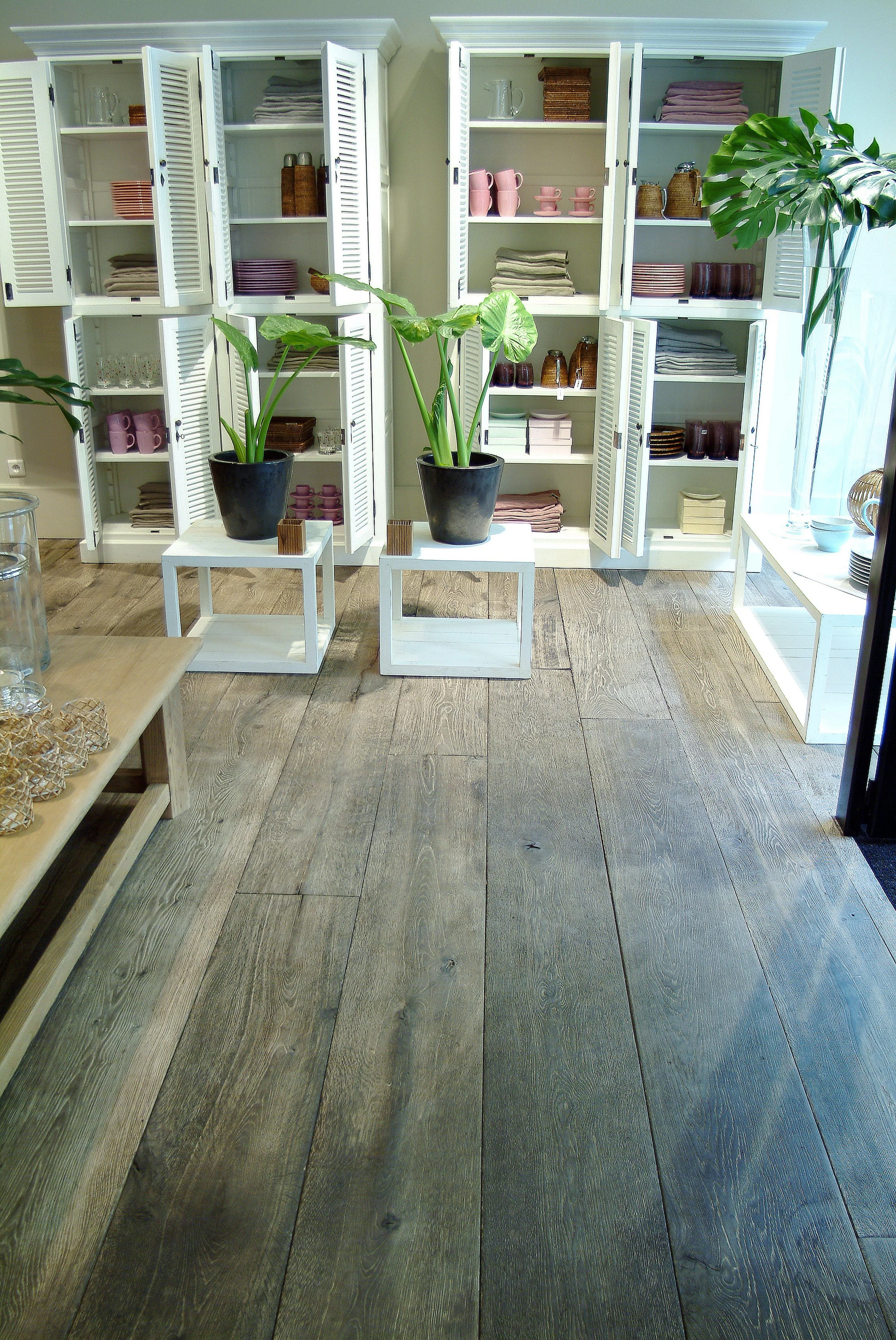 Antique oak flooring boards with rustic texture and aged character