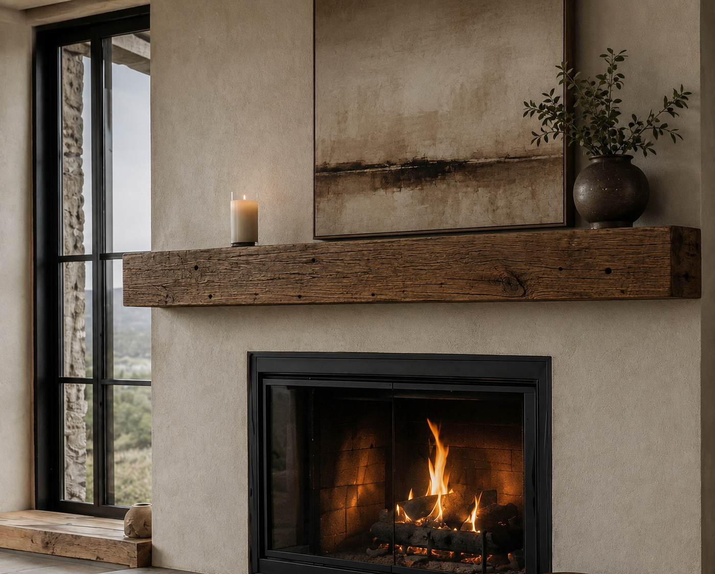 Reclaimed European oak fireplace mantel for architectural homes in New Zealand