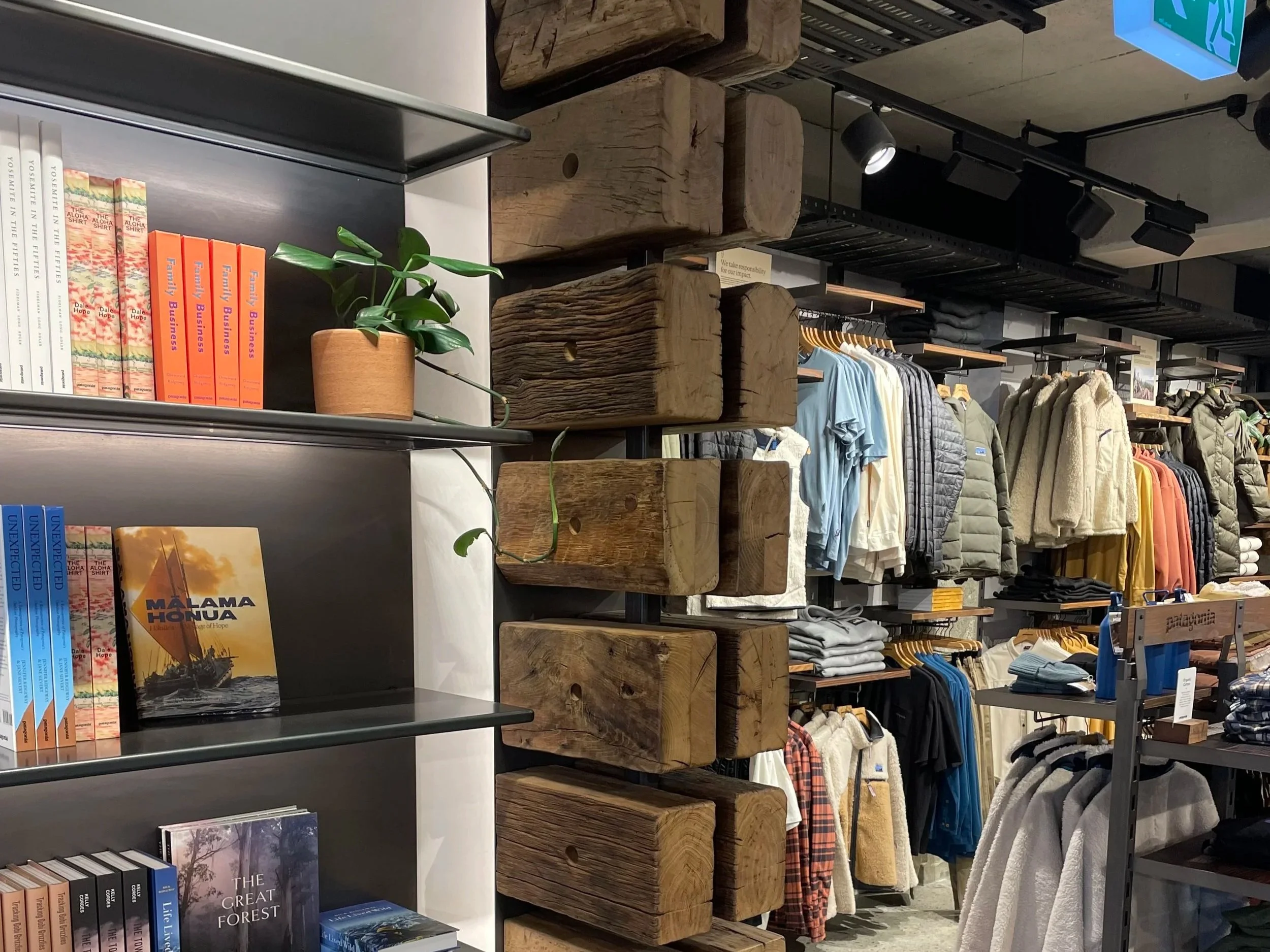 shop fit out wooden logs as décor. country rustic theme