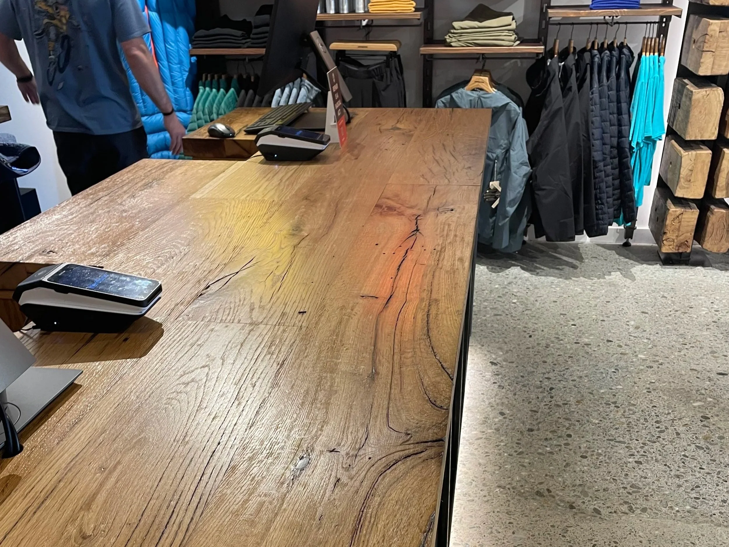 oak wooden counter rustic shop display