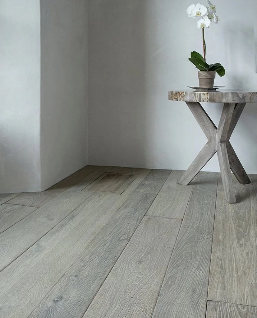 Textured oak flooring boards in soft neutral tones