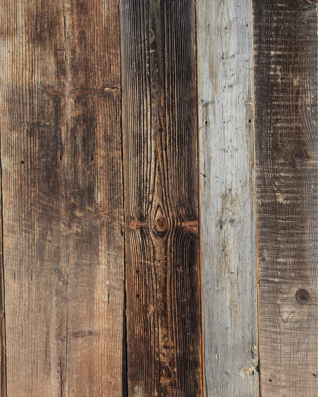 Reclaimed Baltic pine barn wood boards showing natural weathering, texture and colour variation