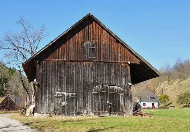 Weathered Baltic pine barn boards on an original European timber barn.
