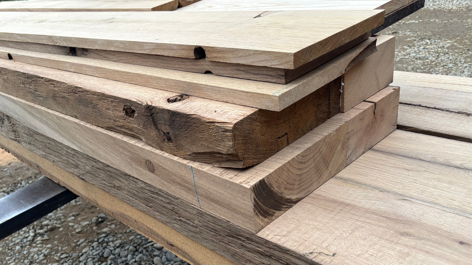 Reclaimed European oak beams and boards reworked for new applications.