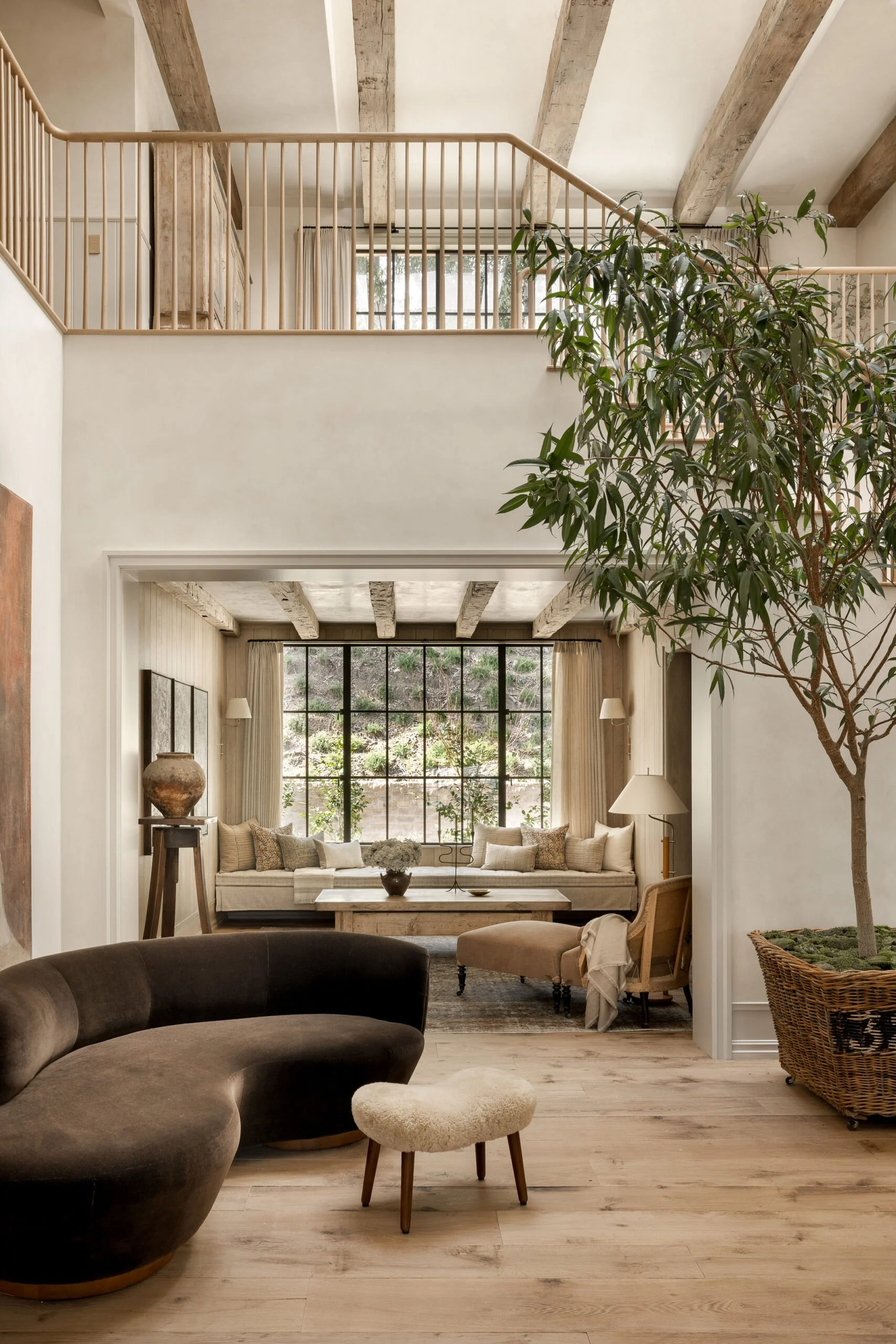 modern rustic oak wooden beams on the ceiling. oak flooring