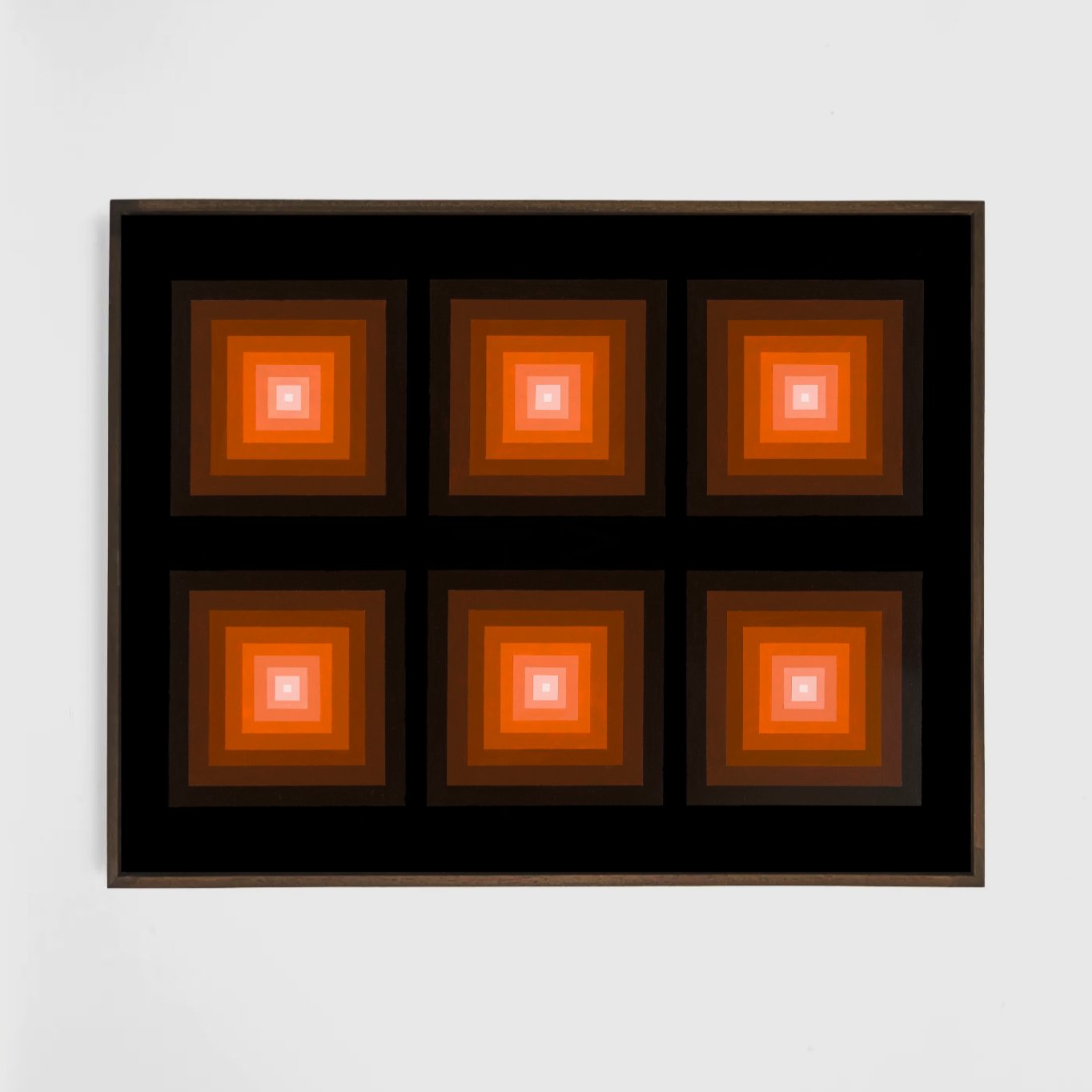Architectural geometric art featuring a vibrant orange focal point blending into deep red-brown and black outer layers.jpg.jpg