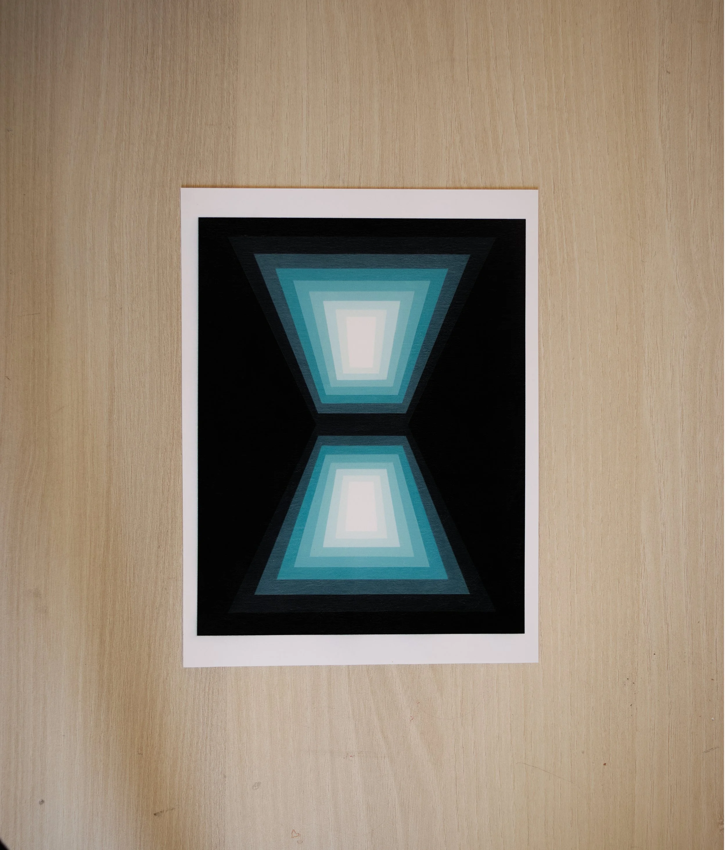 Abstract 3D perspective painting featuring sharp cyan geometric shapes emerging from a stark, dark background.jpg