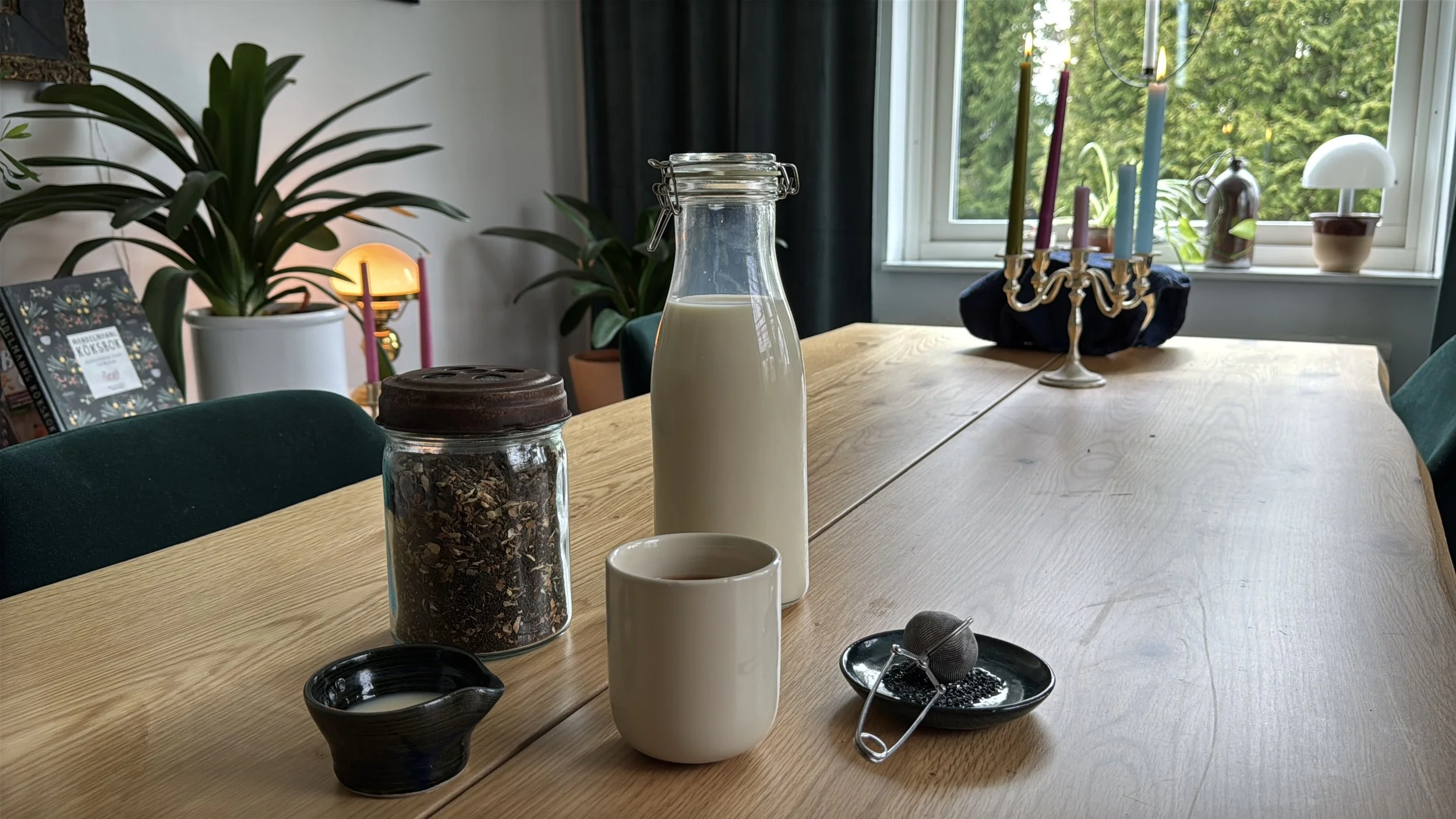 Homemade soy milk with tea