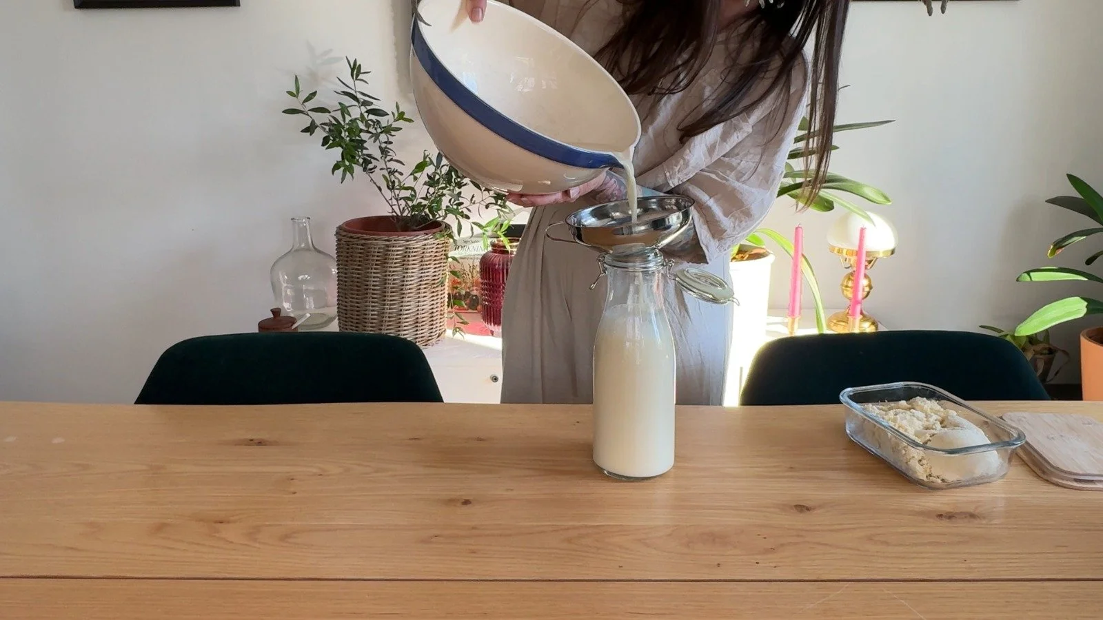 Transfer the soy milk into an airtight bottle