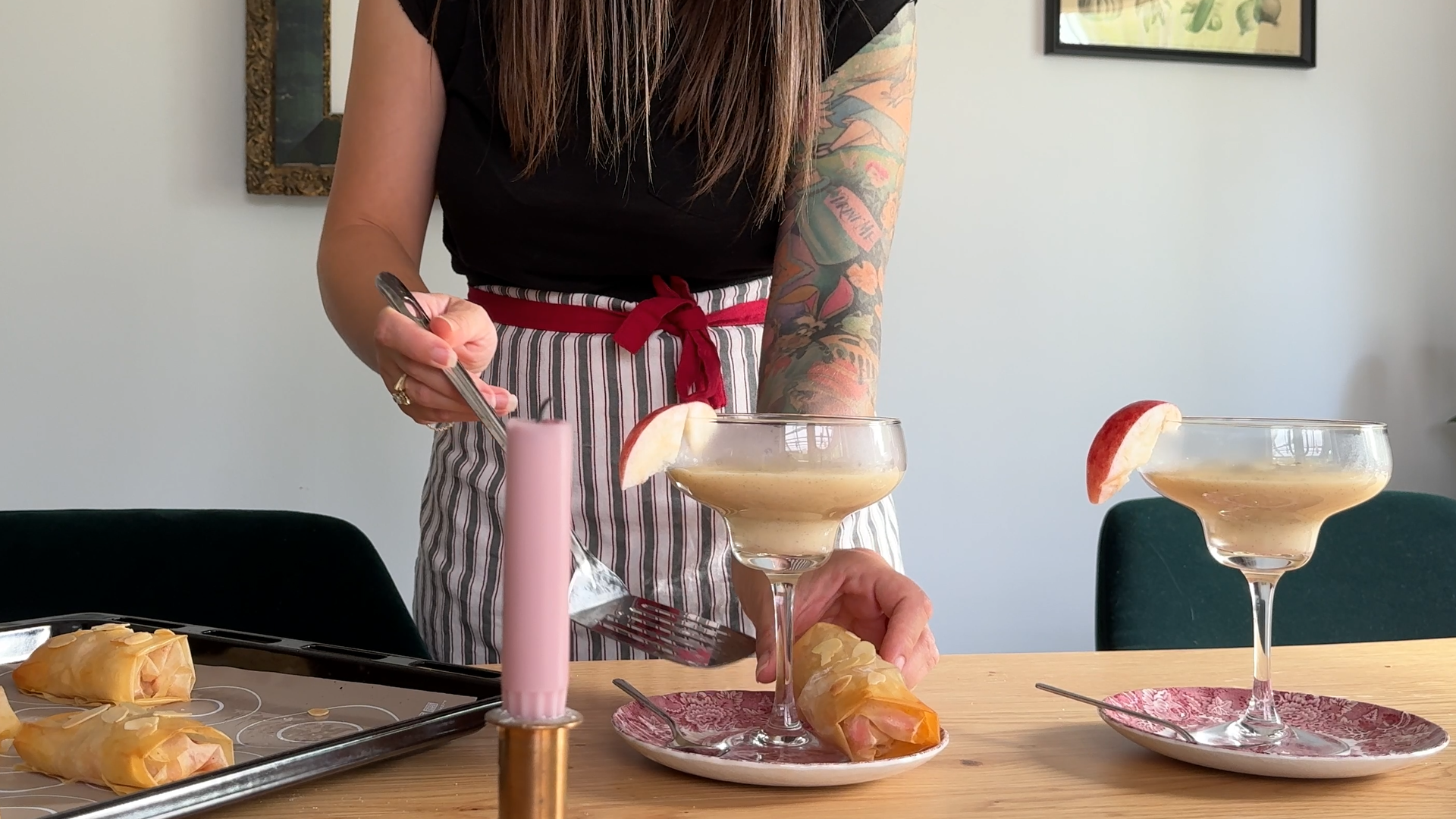 Serving Apple Strudel with Vanilla Sauce
