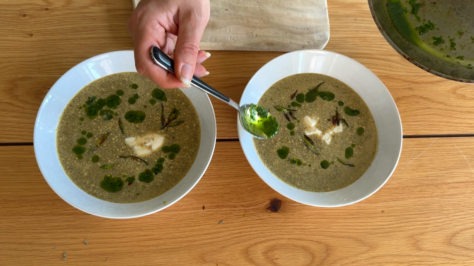 Wild Spring Soup with wild garlic oil topping