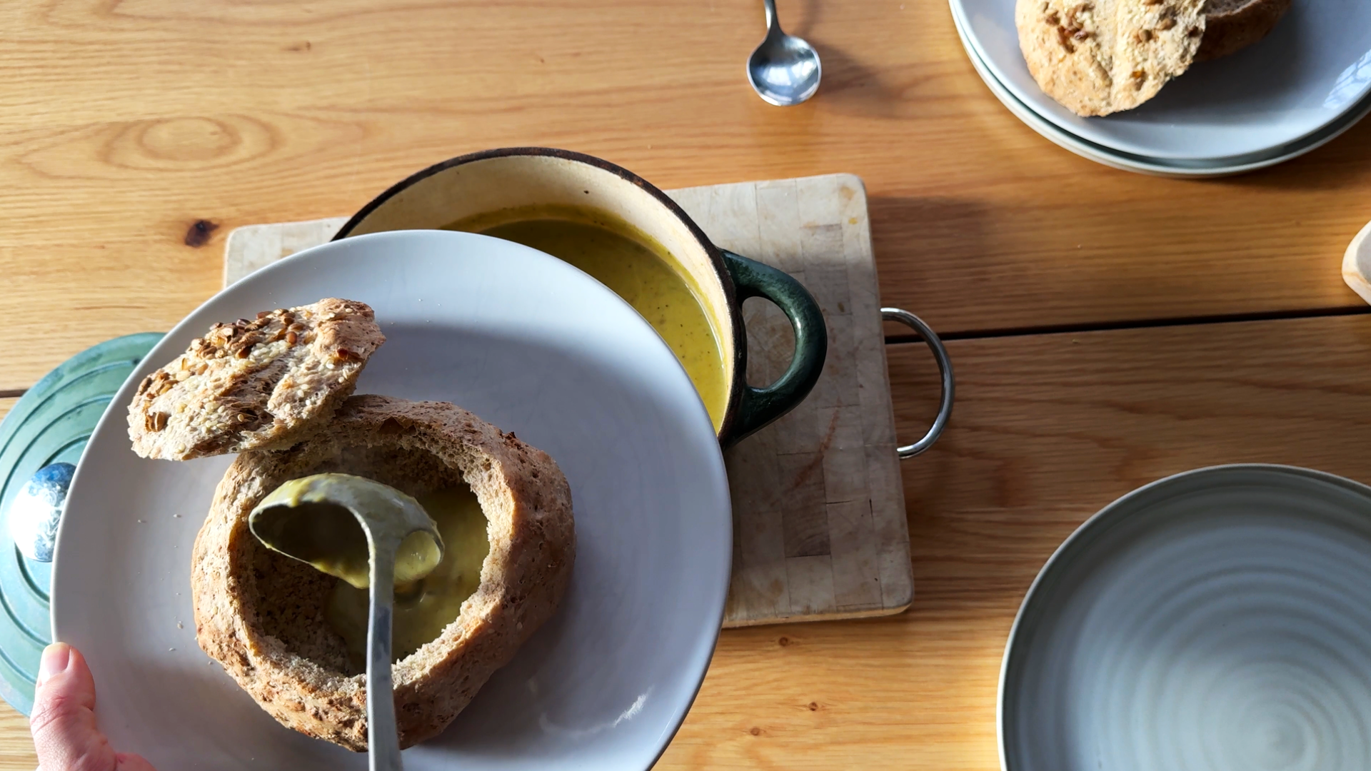 Serving in a bread bowl