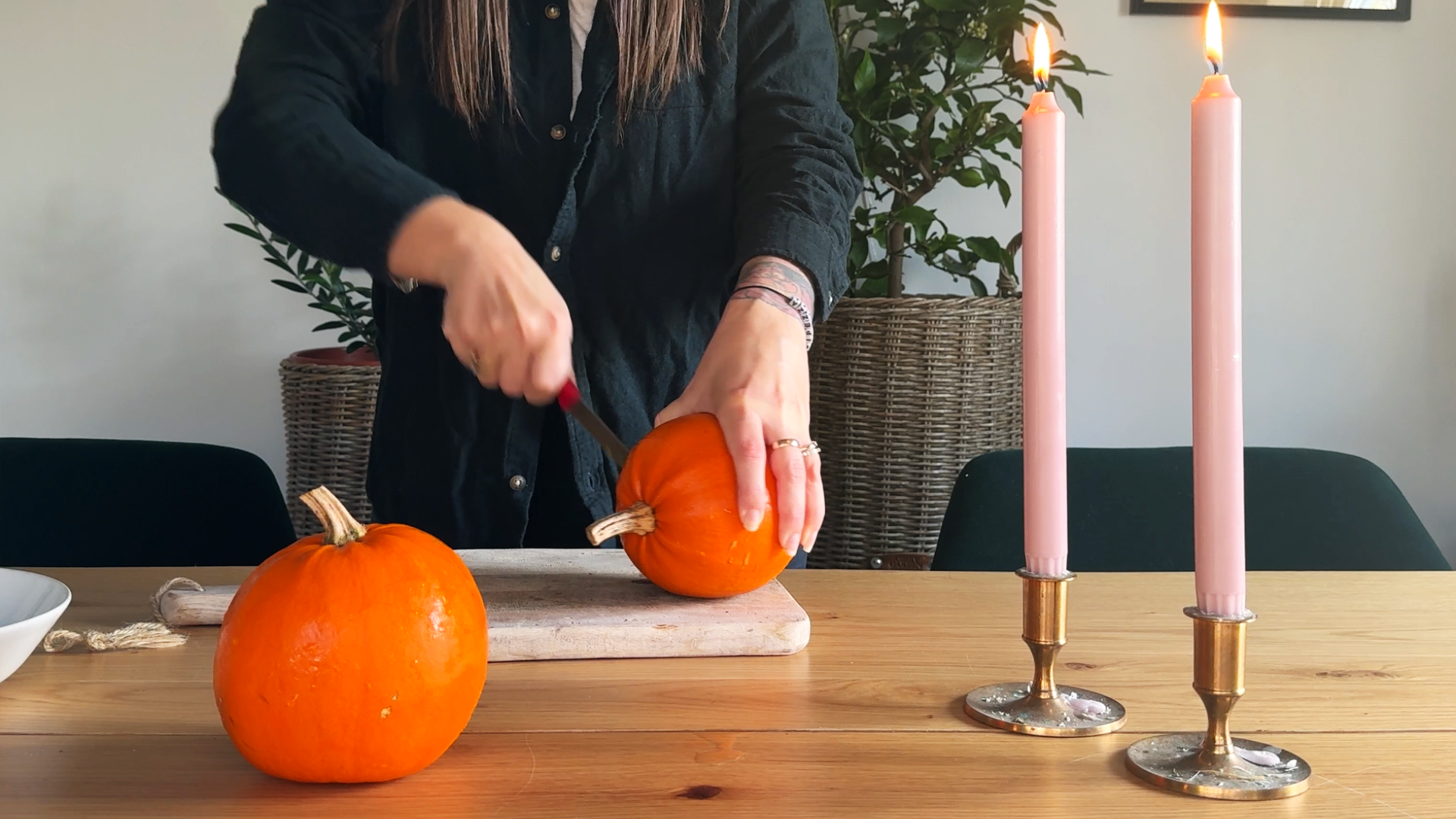Cut and carve pumpkin before roasting