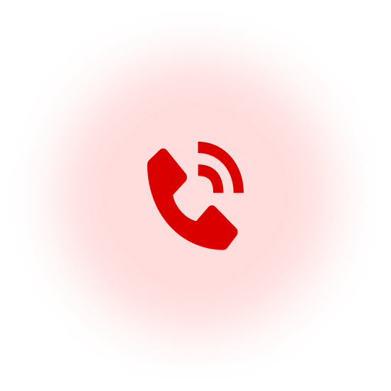 Red phone icon with signal waves on a pink circular background.