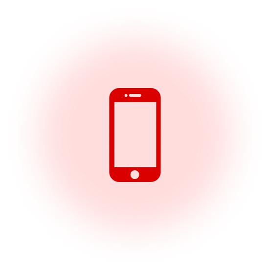 Red smartphone icon on a light pink circular background.