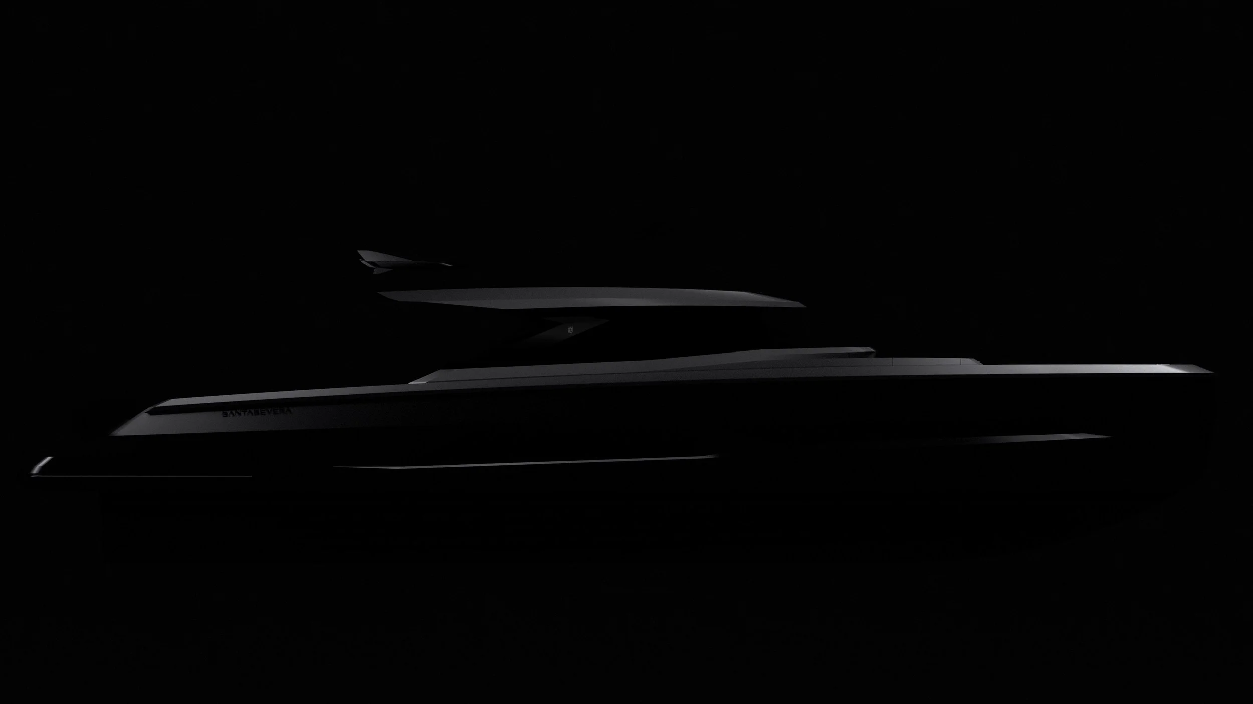 A sleek, modern yacht with a black background.