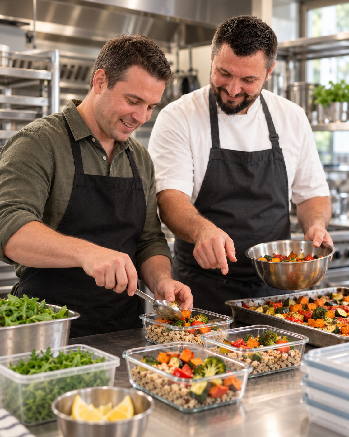 Matteo supporting a participant during practical meal preparatio