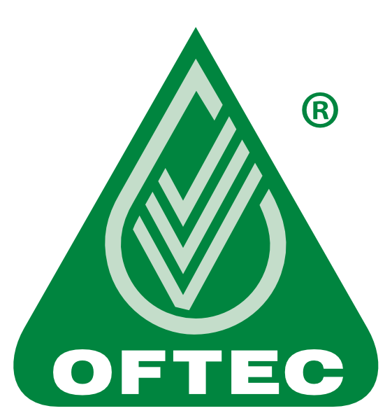 The logo features a green, triangular shape with a stylized water droplet design inside, and the text 'OFTEC' beneath it.
