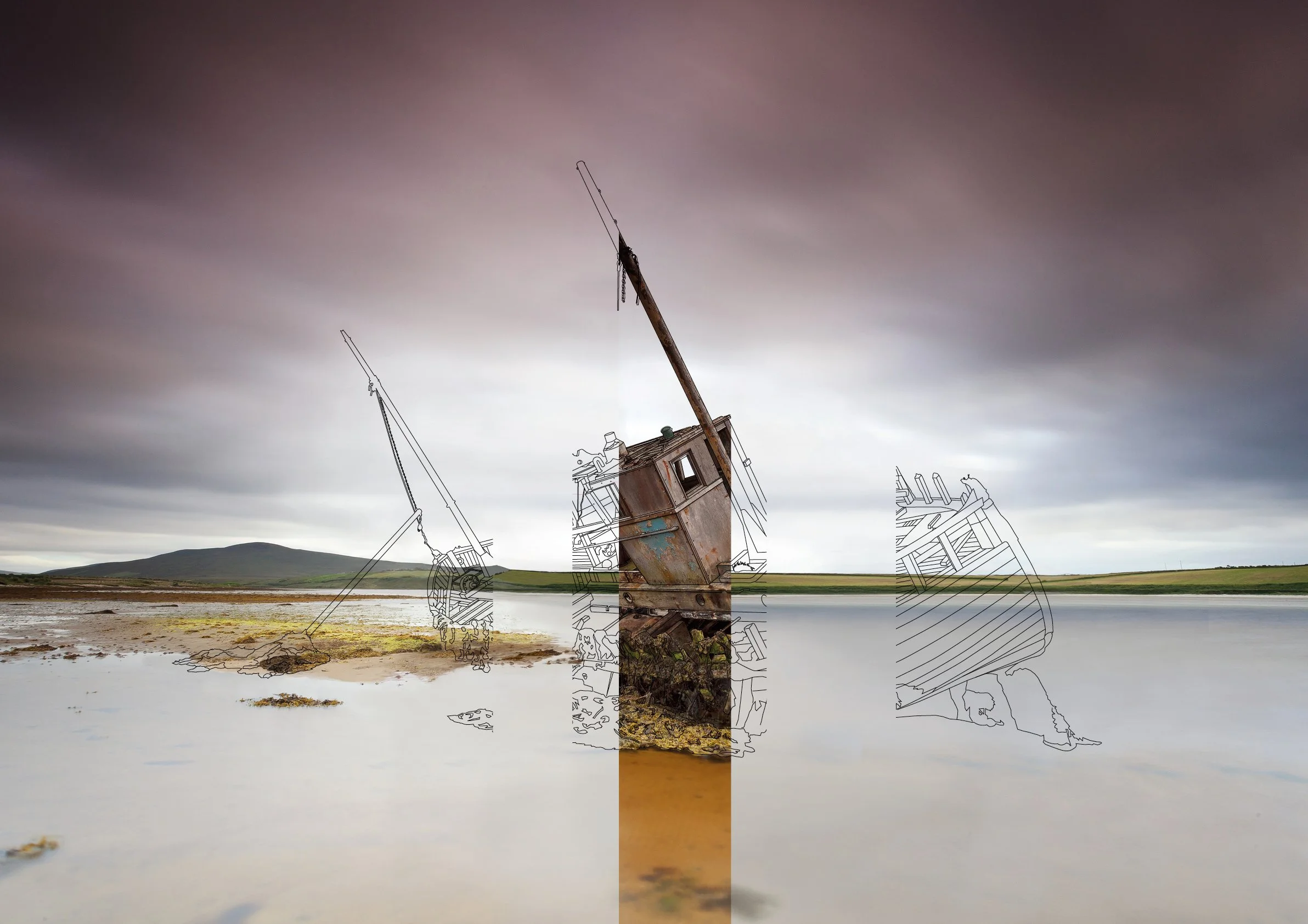 Ein Foto vom Schiffswrack am Gortmelia Strand (Co. Mayo • Irland) bearbeitet von Hati Gerhard Holzinger.