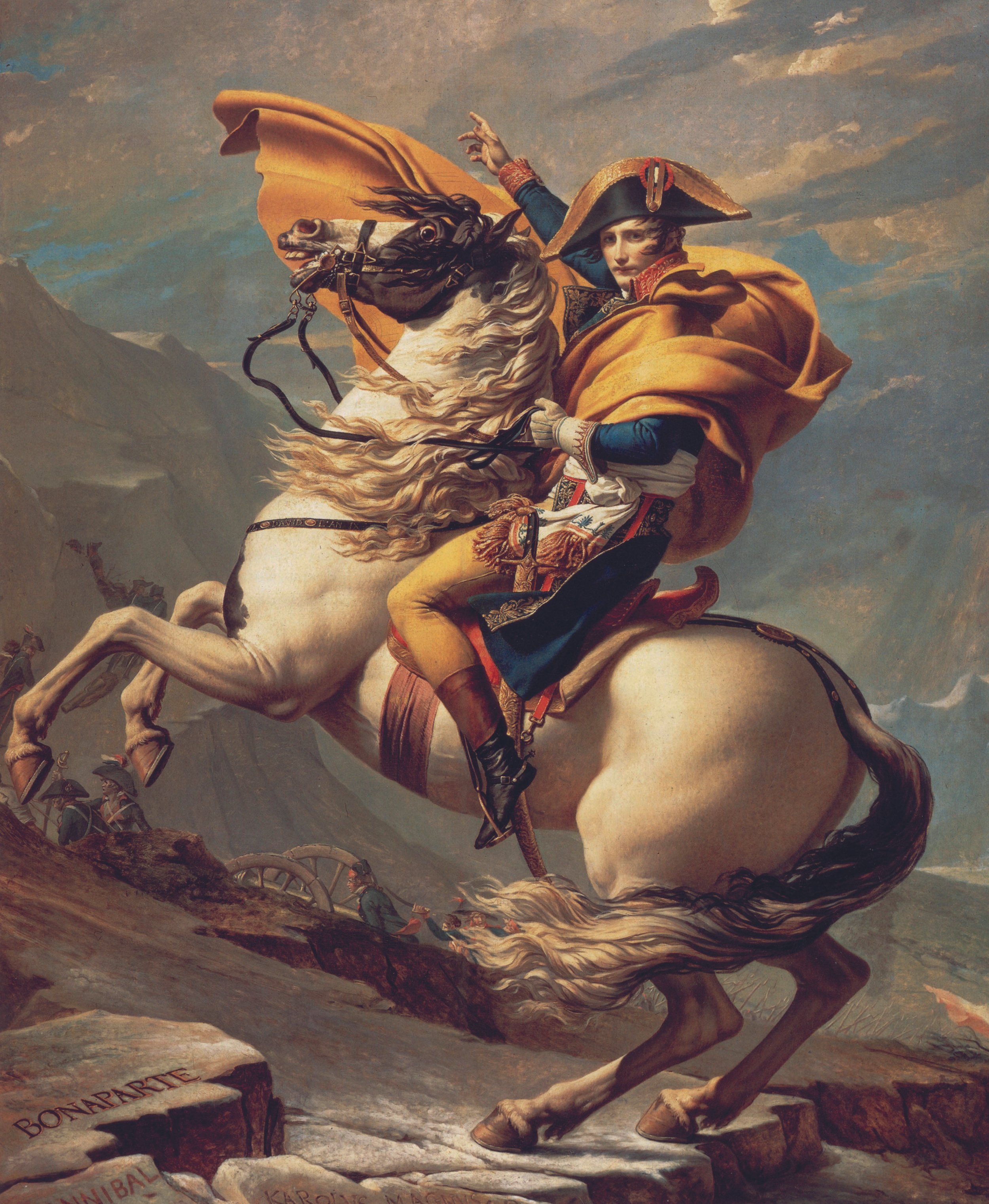 Das Gemälde "Bonaparte beim Überschreiten der Alpen" von Jacques-Louis David‍, bearbeitet von Hati Gerhard Holzinger.