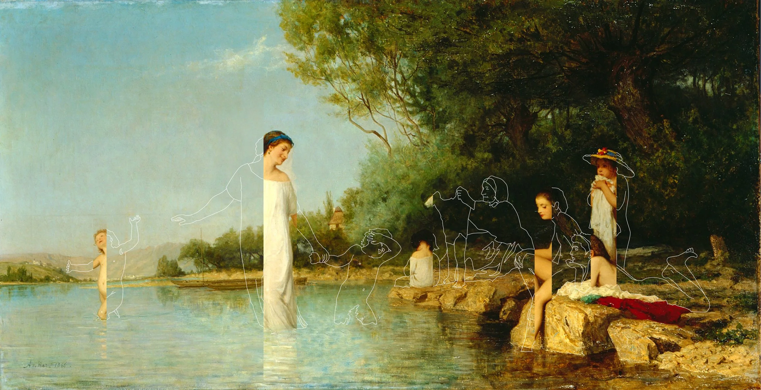 Das Gemälde "Die Badenden" von Albert Anker, bearbeitet von Hati Gerhard Holzinger.